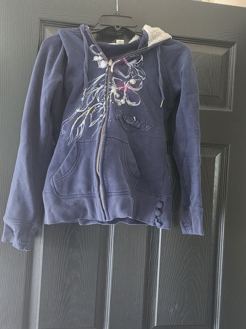 Roxy Navy Floral Sherpa-Lined Zip Hoodie